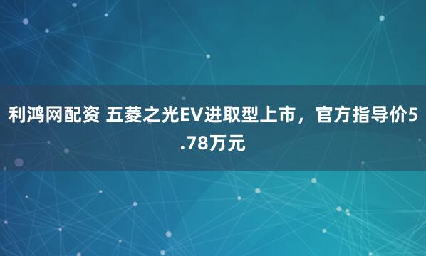 利鸿网配资 五菱之光EV进取型上市，官方指导价5.78万元